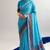 Sea blue viscose chanderi printed & zari weaving work saree