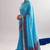 Sea blue viscose chanderi printed & zari weaving work saree
