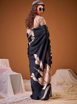 Black satin silk floral printed smoothness saree 3