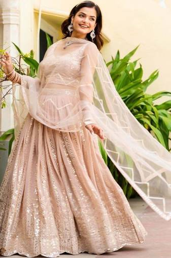 Embellished Semi Stitched Georgette Lehenga & Unstitched Blouse With Dupatta