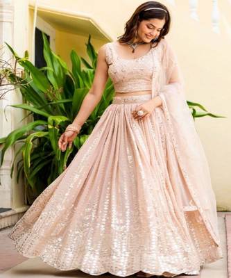Embellished Semi Stitched Georgette Lehenga & Unstitched Blouse With Dupatta 2