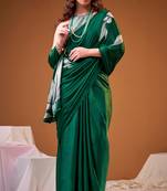 Green satin silk floral printed smoothness saree