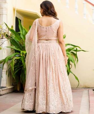 Embellished Semi Stitched Georgette Lehenga & Unstitched Blouse With Dupatta 4