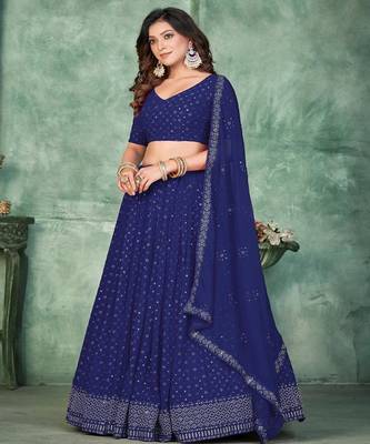 Embroidery and Sequince Work Georgette Fabric Lehenga Choli With Georgette Dupatta 3