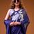 Navy blue satin silk floral printed smoothness saree