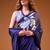 Navy blue satin silk floral printed smoothness saree