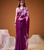 Pink satin silk floral printed smoothness saree