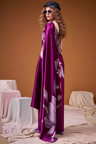 Pink satin silk floral printed smoothness saree