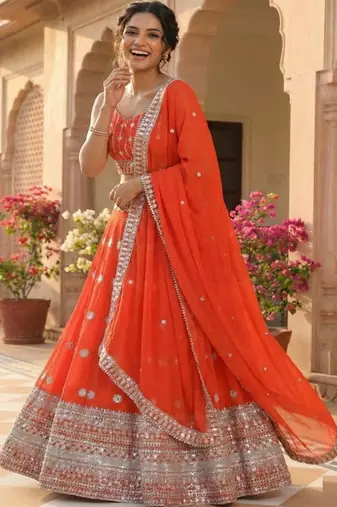 Embellished Sequinned Ready to Wear Lehenga &Unstitched  Blouse With Dupatta