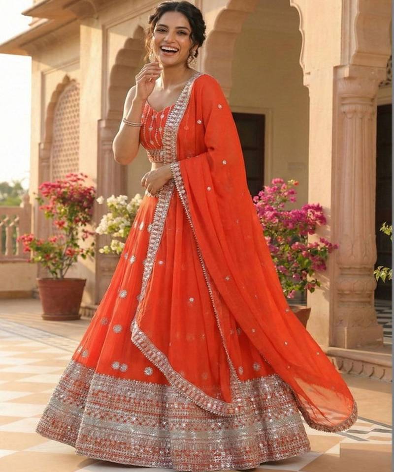 Embellished Sequinned Ready to Wear Lehenga &Unstitched  Blouse With Dupatta