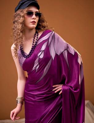 Pink satin silk floral printed smoothness saree 5