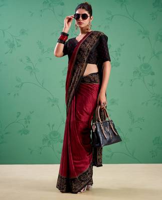 Maroon classic rangoli silk printed saree 1