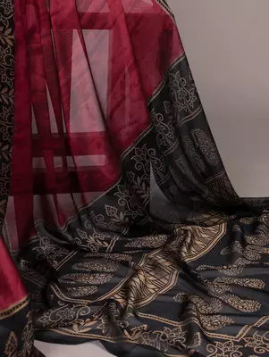 Maroon classic rangoli silk printed saree 4