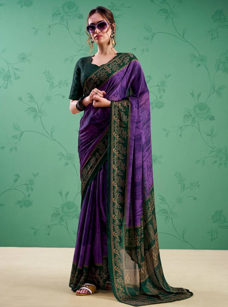 Purple classic rangoli silk printed saree