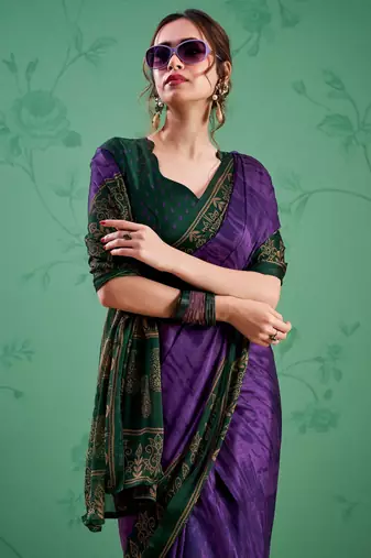 Purple classic rangoli silk printed saree