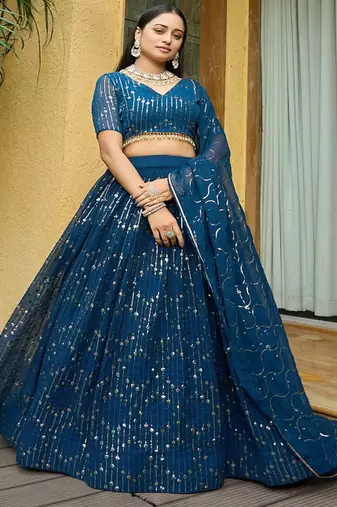 Embroidered Sequinned Semi Stitched Lehenga & Unstitched Blouse With Dupatta