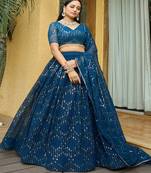 Embroidered Sequinned Semi Stitched Lehenga & Unstitched Blouse With Dupatta