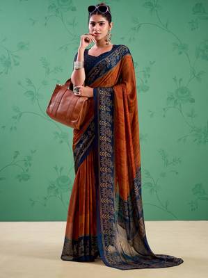 Rust orange classic rangoli silk printed saree 1