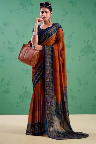 Rust orange classic rangoli silk printed saree