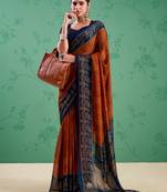 Rust orange classic rangoli silk printed saree