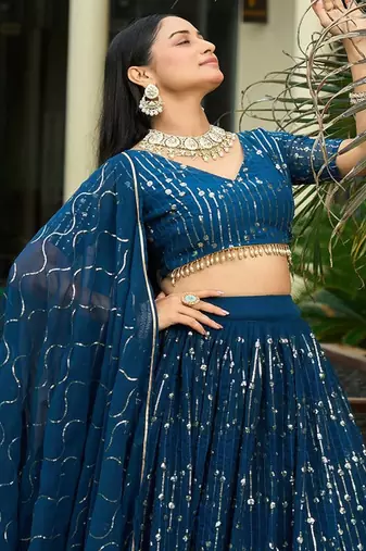 Embroidered Sequinned Semi Stitched Lehenga & Unstitched Blouse With Dupatta