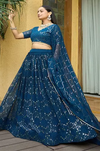Embroidered Sequinned Semi Stitched Lehenga & Unstitched Blouse With Dupatta