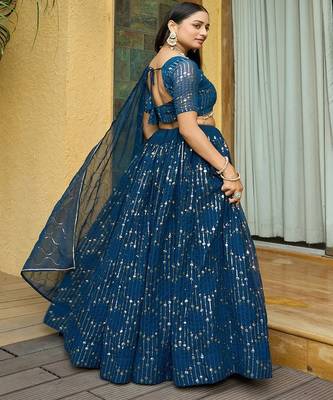 Embroidered Sequinned Semi Stitched Lehenga & Unstitched Blouse With Dupatta 4