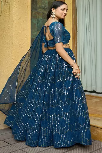 Embroidered Sequinned Semi Stitched Lehenga & Unstitched Blouse With Dupatta