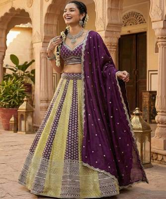 Embellished Sequinned Semi Stitched Lehenga & Unstitched  Blouse With Dupatta 1