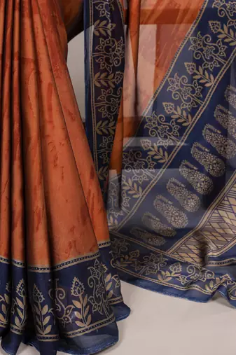 Rust orange classic rangoli silk printed saree