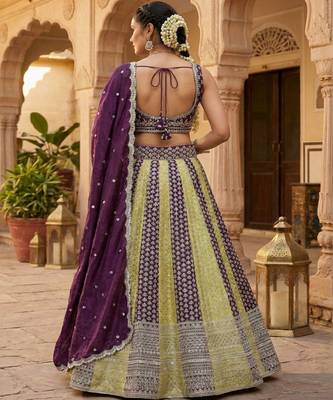 Embellished Sequinned Semi Stitched Lehenga & Unstitched  Blouse With Dupatta 3
