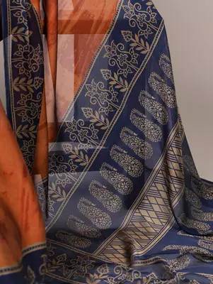 Rust orange classic rangoli silk printed saree 5