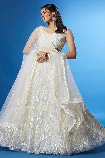 Embroidered Sequinned Net Semi Stitched Lehenga & Unstitched Blouse With Dupatta