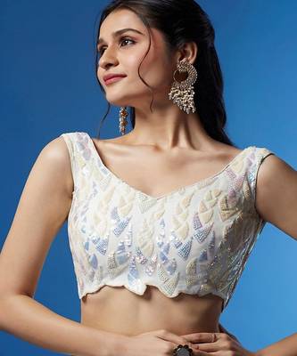 Embroidered Sequinned Net Semi Stitched Lehenga & Unstitched Blouse With Dupatta 2