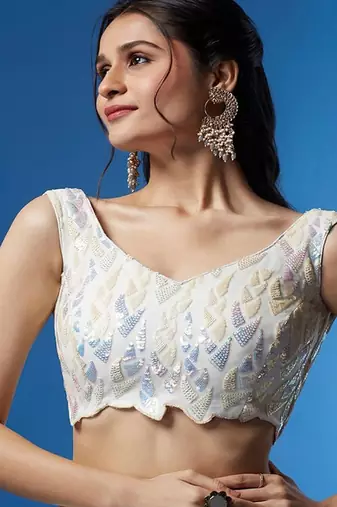 Embroidered Sequinned Net Semi Stitched Lehenga & Unstitched Blouse With Dupatta