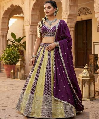 Embellished Sequinned Semi Stitched Lehenga & Unstitched  Blouse With Dupatta 4