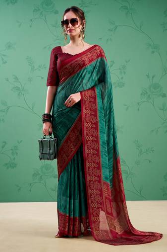 Teal classic rangoli silk printed saree