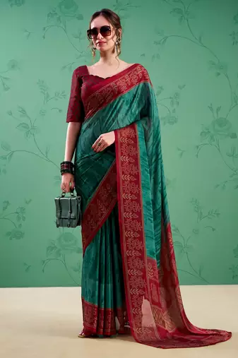 Teal classic rangoli silk printed saree