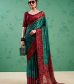 Teal classic rangoli silk printed saree