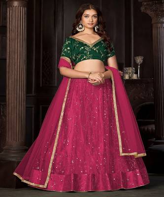 Embroidered Sequinned Semi Stitched Lehenga & Unstitched Blouse With Dupatta 1