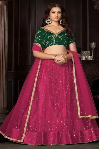 Embroidered Sequinned Semi Stitched Lehenga & Unstitched Blouse With Dupatta