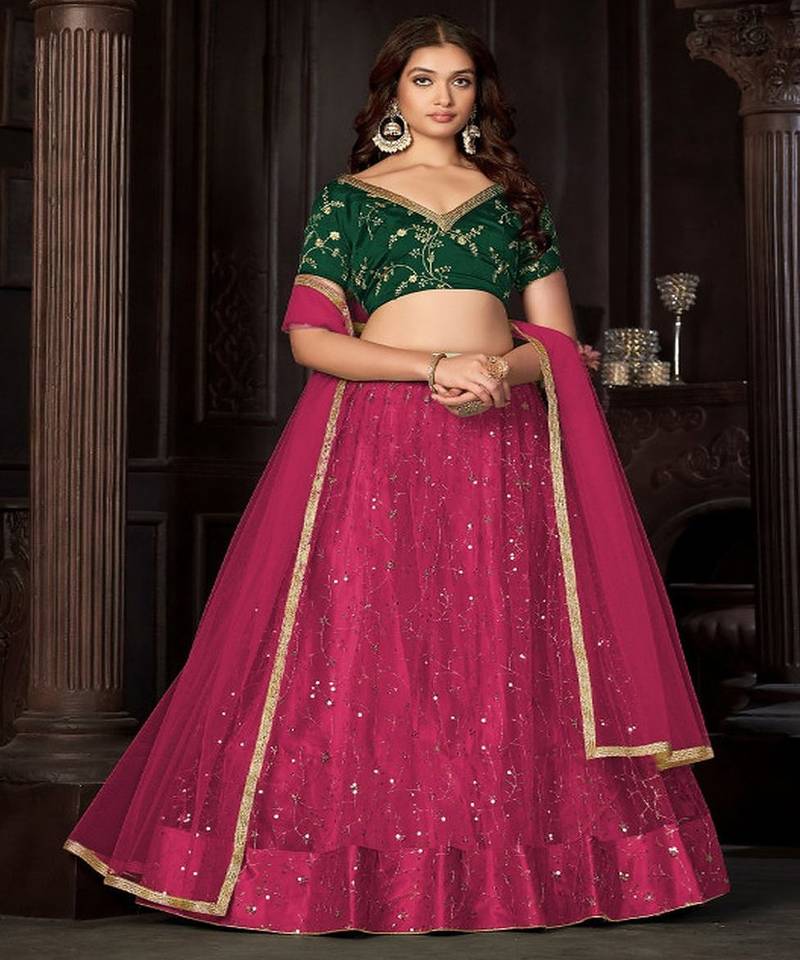 Embroidered Sequinned Semi Stitched Lehenga & Unstitched Blouse With Dupatta