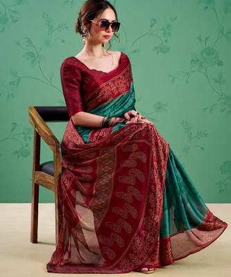 Teal classic rangoli silk printed saree 2