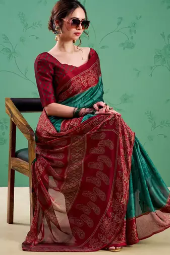 Teal classic rangoli silk printed saree
