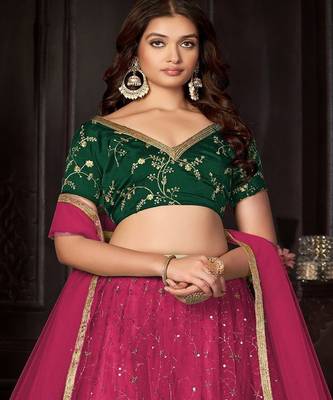 Embroidered Sequinned Semi Stitched Lehenga & Unstitched Blouse With Dupatta 2