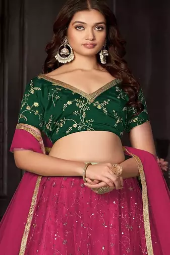 Embroidered Sequinned Semi Stitched Lehenga & Unstitched Blouse With Dupatta