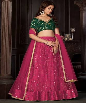 Embroidered Sequinned Semi Stitched Lehenga & Unstitched Blouse With Dupatta 3
