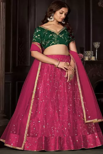 Embroidered Sequinned Semi Stitched Lehenga & Unstitched Blouse With Dupatta