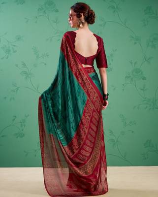 Teal classic rangoli silk printed saree 3