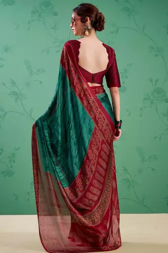 Teal classic rangoli silk printed saree